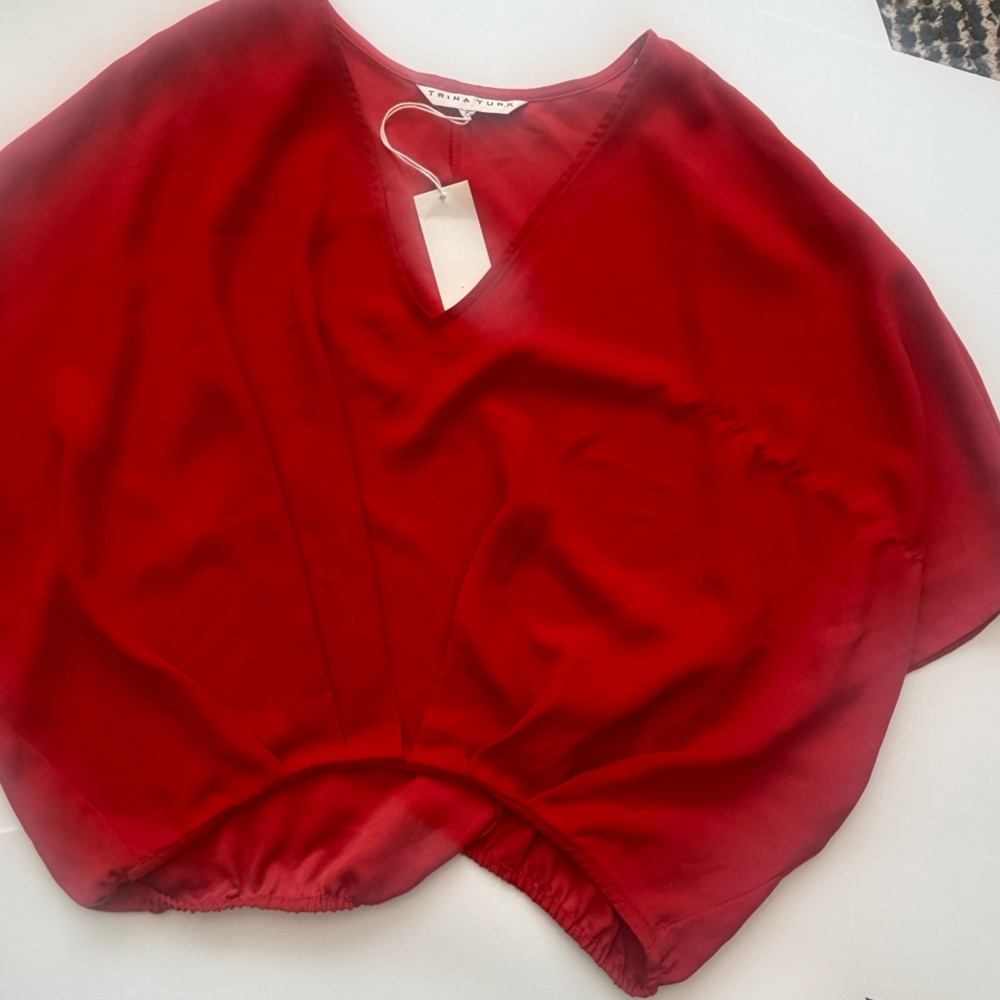 Trina Turk Red V-Neck Draped Top NWT